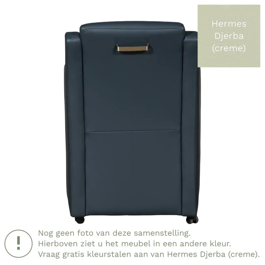 afbeelding van Leren eetkamerstoel Mass - Hermes Djerba (crème) - Met handgreep RVS