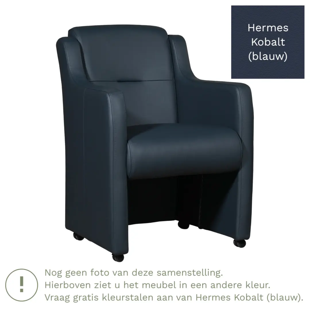afbeelding van Leren eetkamerstoel Mass - Hermes Kobalt (blauw) - Met handgreep RVS