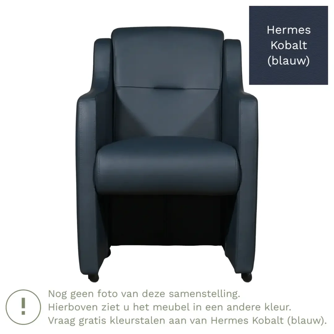 afbeelding van Leren eetkamerstoel Mass - Hermes Kobalt (blauw) - Met handgreep RVS