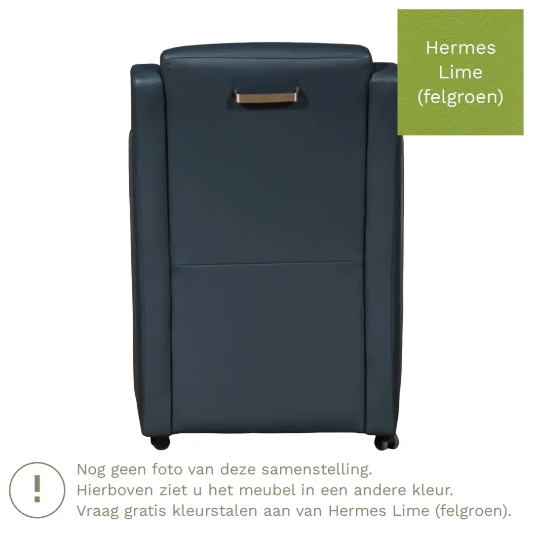 afbeelding van Leren eetkamerstoel Mass - Hermes Lime (felgroen) - Met handgreep RVS