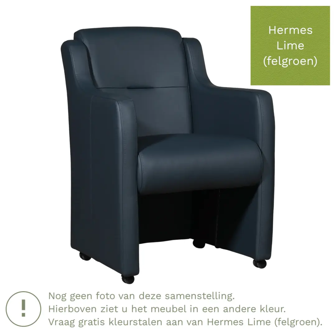 afbeelding van Leren eetkamerstoel Mass - Hermes Lime (felgroen) - Met handgreep zwart