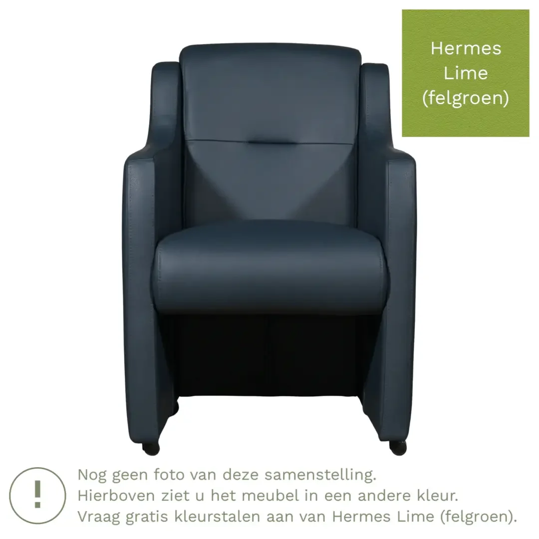 afbeelding van Leren eetkamerstoel Mass - Hermes Lime (felgroen) - Met handgreep zwart