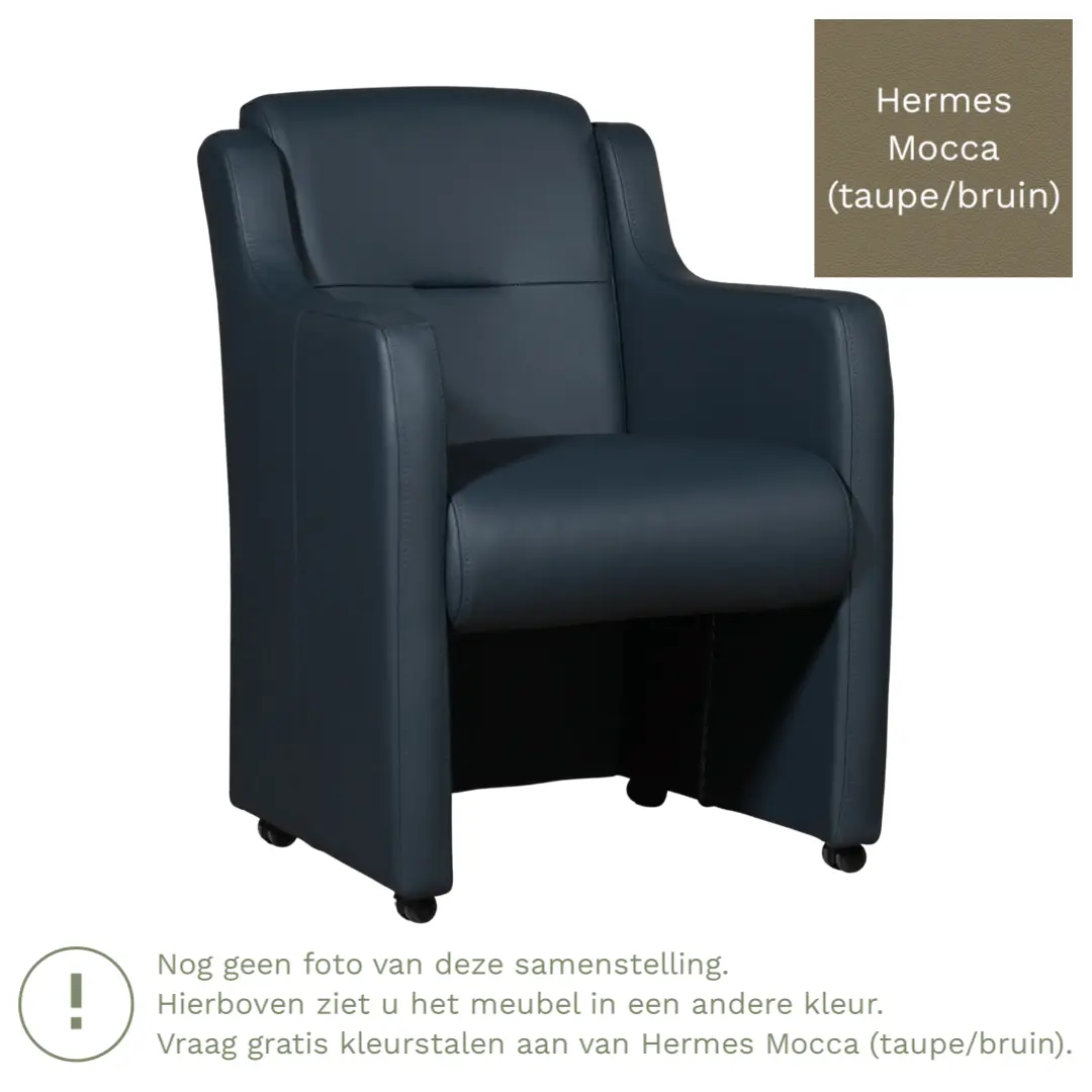 afbeelding van Leren eetkamerstoel Mass - Hermes Mocca (taupe/bruin) - Met handgreep zwart