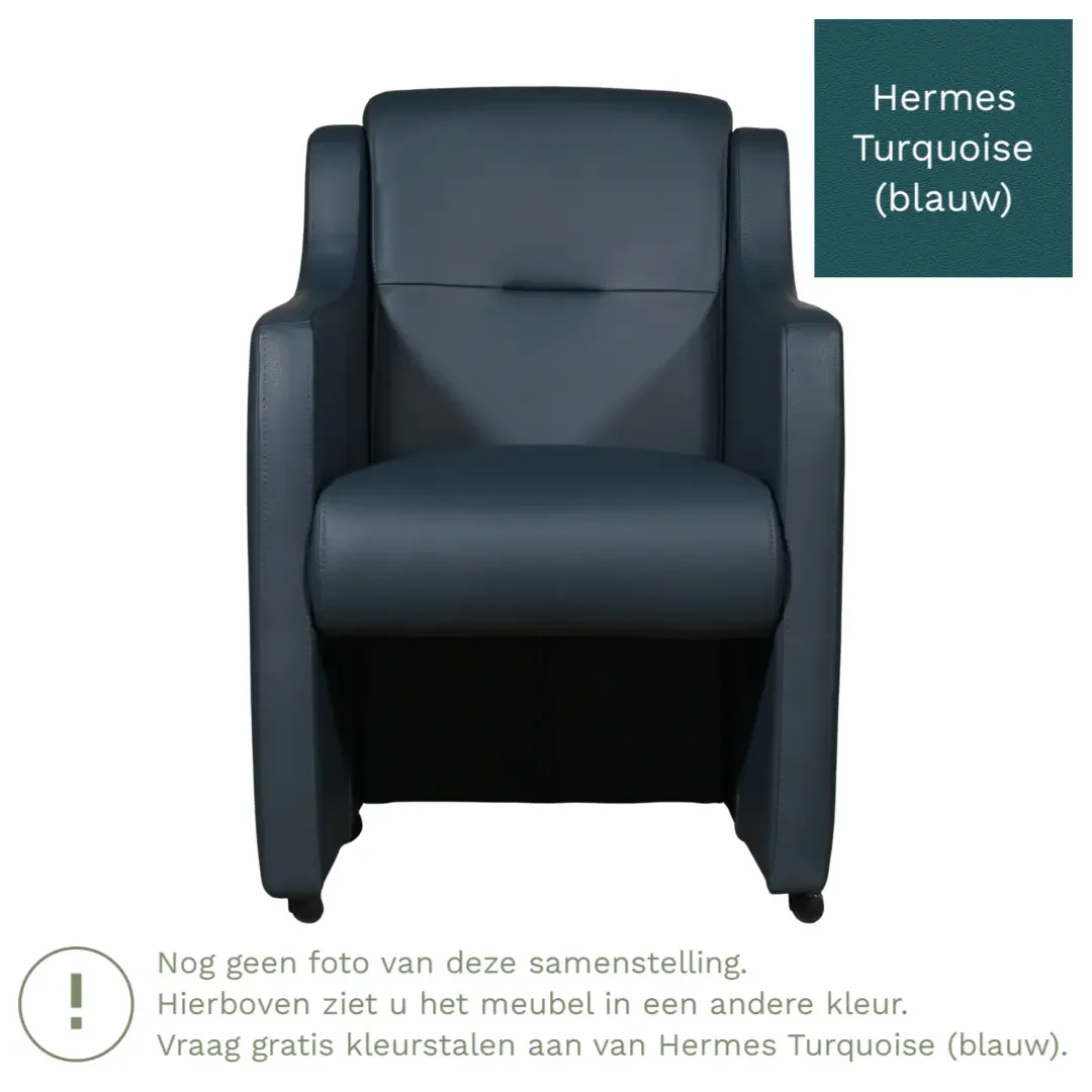afbeelding van Leren eetkamerstoel Mass - Hermes Turquoise (blauw) - Met handgreep RVS