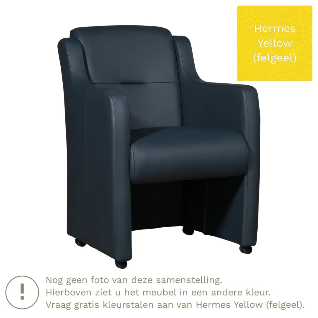 afbeelding van Leren eetkamerstoel Mass - Hermes Yellow (felgeel) - Met handgreep zwart
