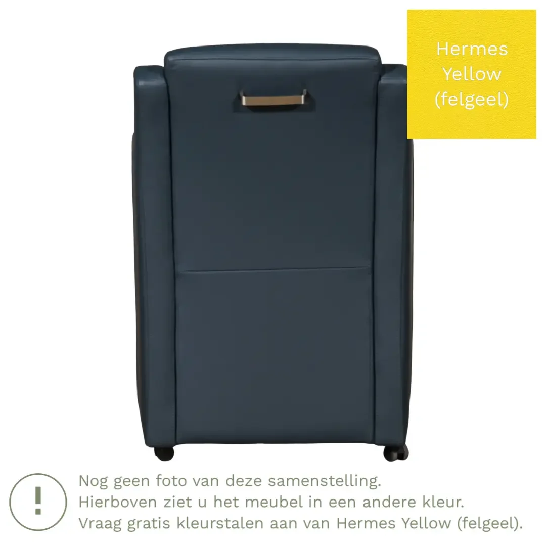 afbeelding van Leren eetkamerstoel Mass - Hermes Yellow (felgeel) - Met handgreep zwart