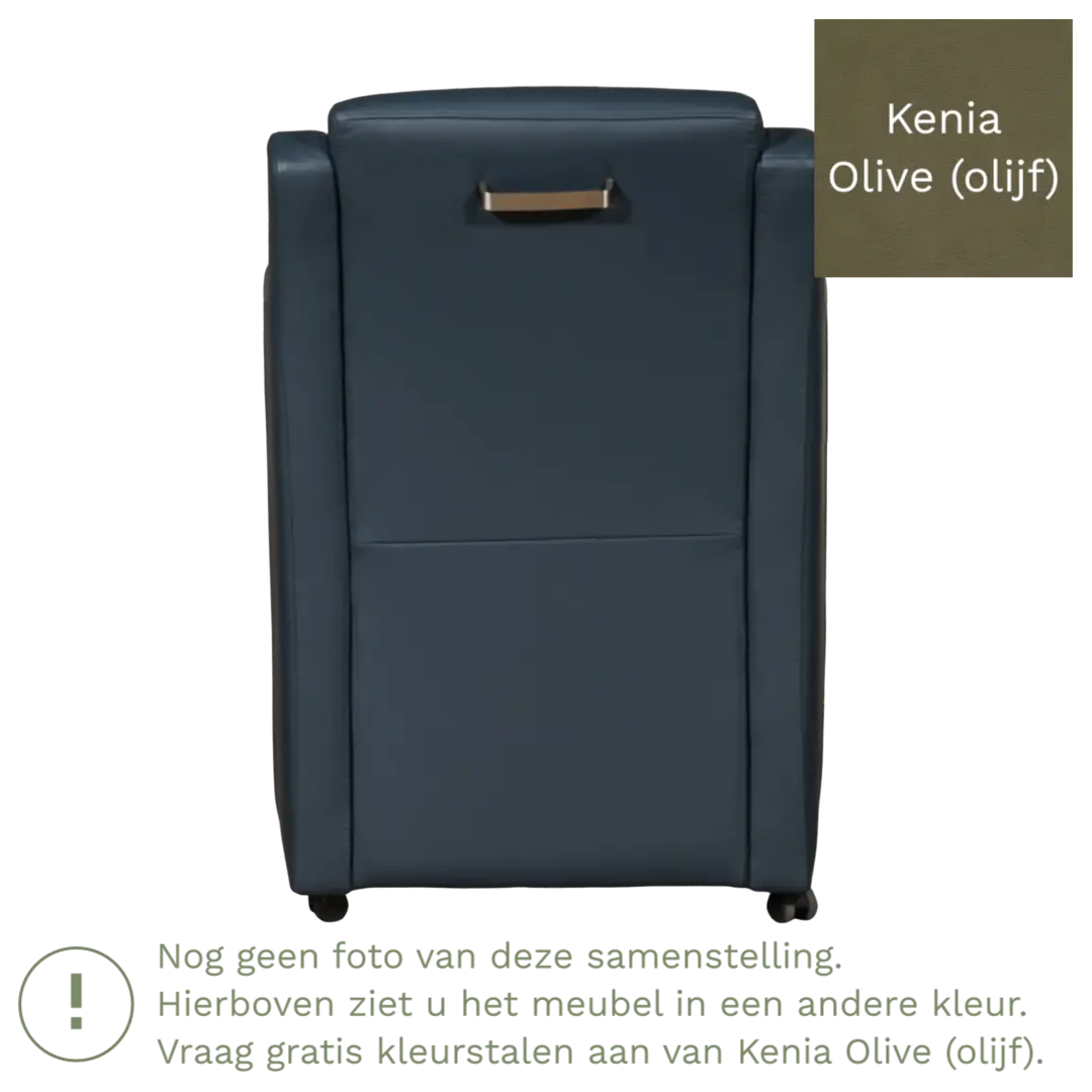 afbeelding van Leren eetkamerstoel Mass - Kenia Olive (olijf) - Met handgreep zwart