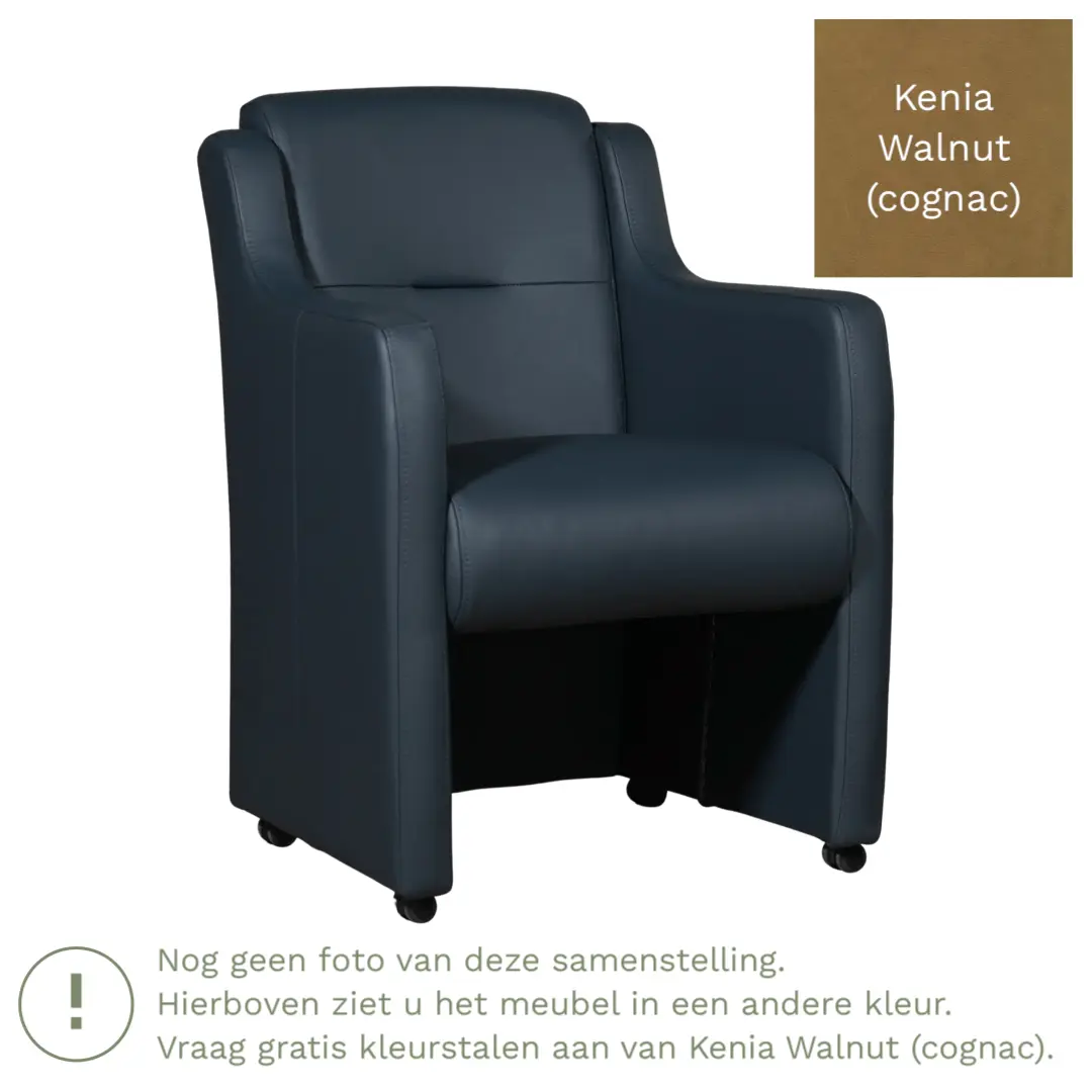 afbeelding van Leren eetkamerstoel Mass - Kenia Walnut (cognac) - Met handgreep zwart