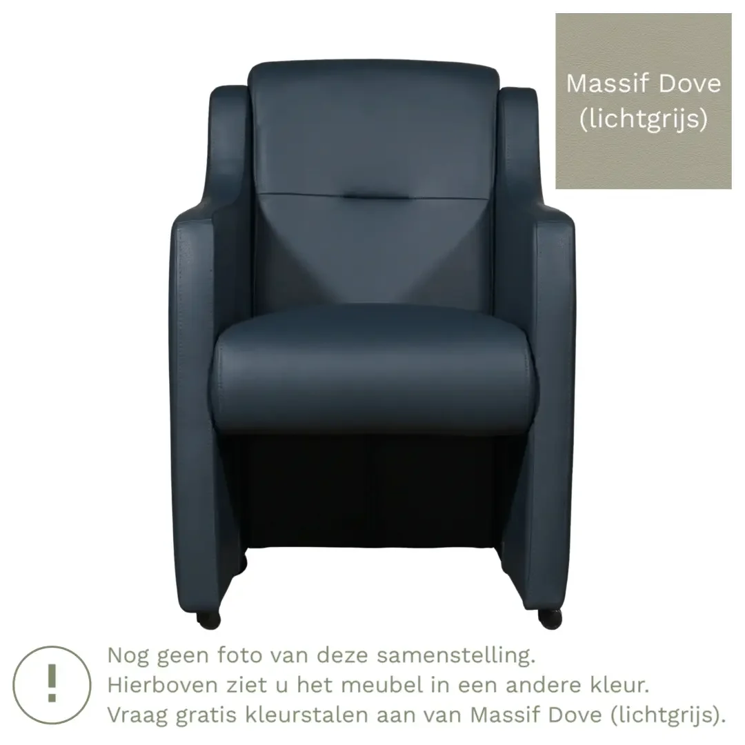 afbeelding van Leren eetkamerstoel Mass - Massif Dove (lichtgrijs) - Met handgreep zwart