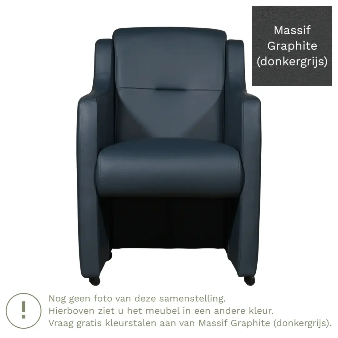 afbeelding van Leren eetkamerstoel Mass - Massif Graphite (donkergrijs) - Met handgreep zwart