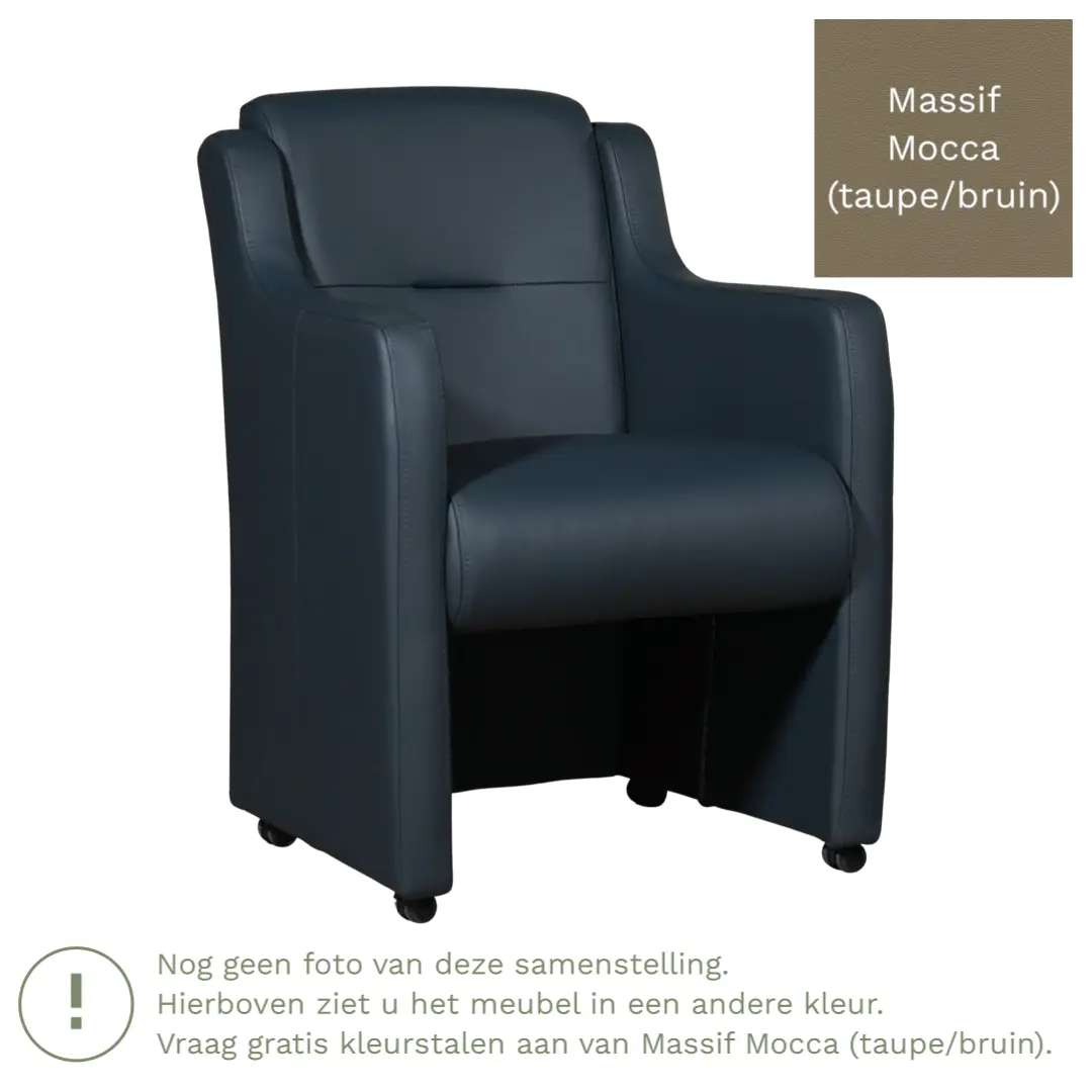 afbeelding van Leren eetkamerstoel Mass - Massif Mocca (taupe/bruin) - Met handgreep RVS