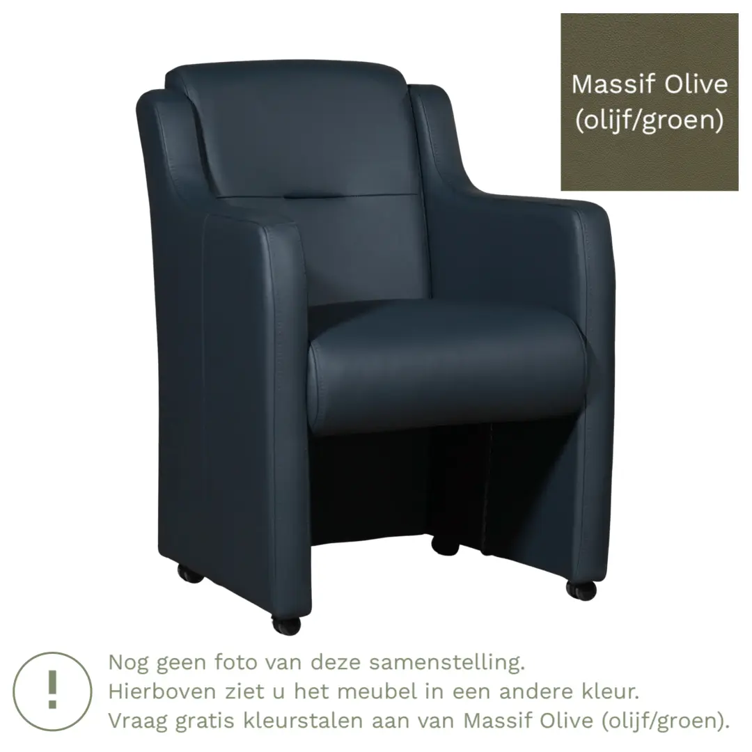 afbeelding van Leren eetkamerstoel Mass - Massif Olive (olijf/groen) - Met handgreep zwart