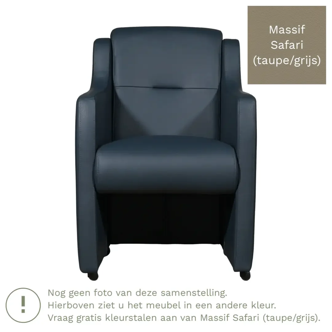 afbeelding van Leren eetkamerstoel Mass - Massif Safari (taupe/grijs) - Met handgreep RVS