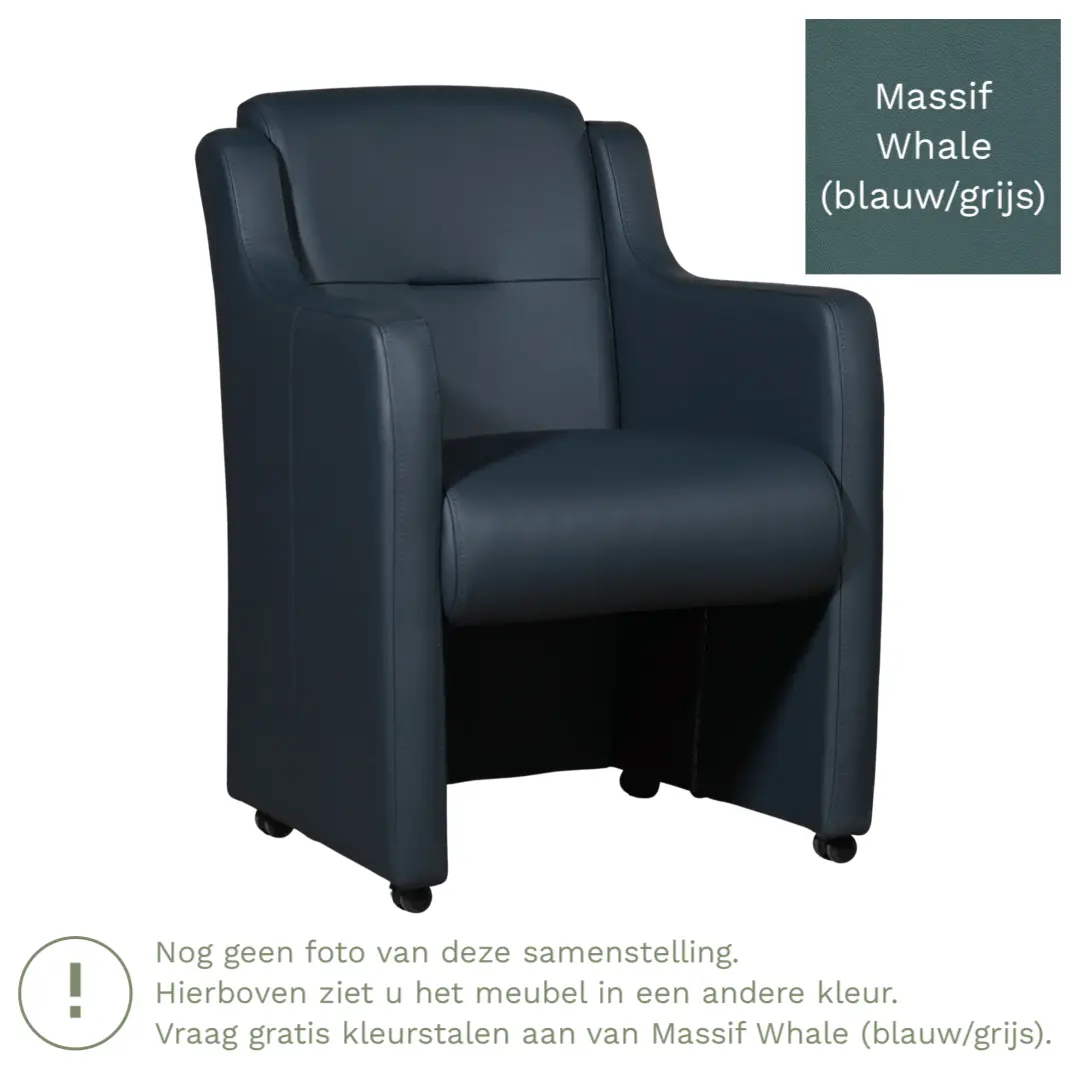 afbeelding van Leren eetkamerstoel Mass - Massif Whale (blauw/grijs) - Met handgreep RVS