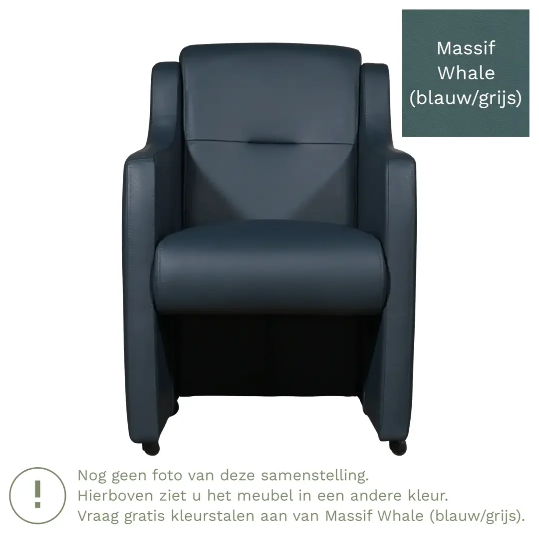 afbeelding van Leren eetkamerstoel Mass - Massif Whale (blauw/grijs) - Met handgreep zwart