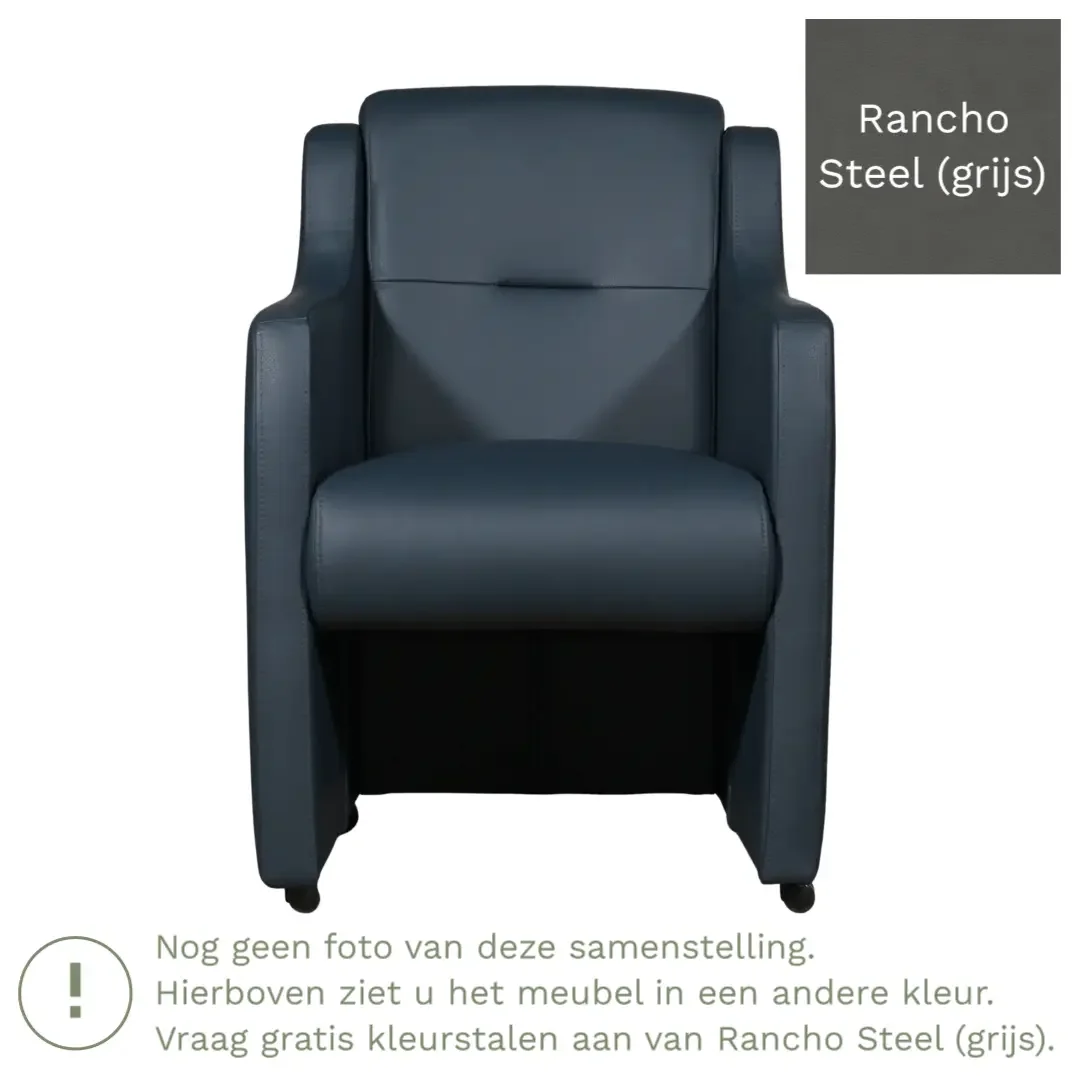 afbeelding van Leren eetkamerstoel Mass - Rancho Steel (grijs) - Met handgreep RVS