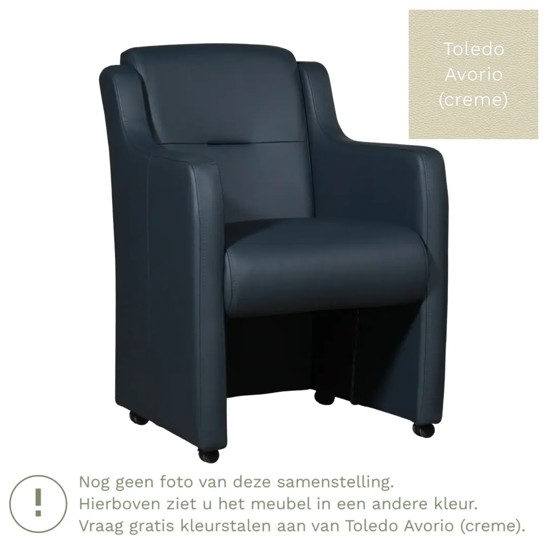 afbeelding van Leren eetkamerstoel Mass - Toledo Avorio (crème) - Met handgreep RVS