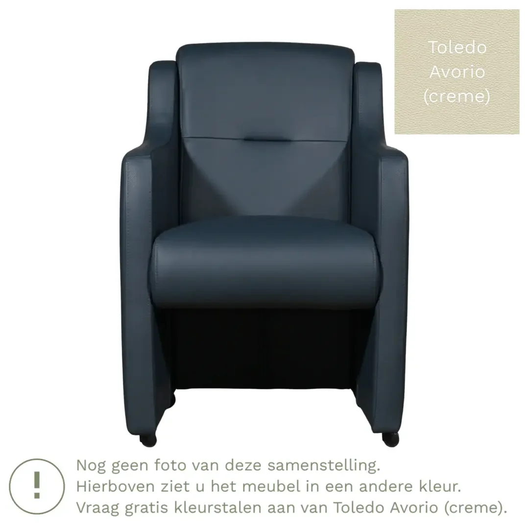 afbeelding van Leren eetkamerstoel Mass - Toledo Avorio (crème) - Met handgreep RVS