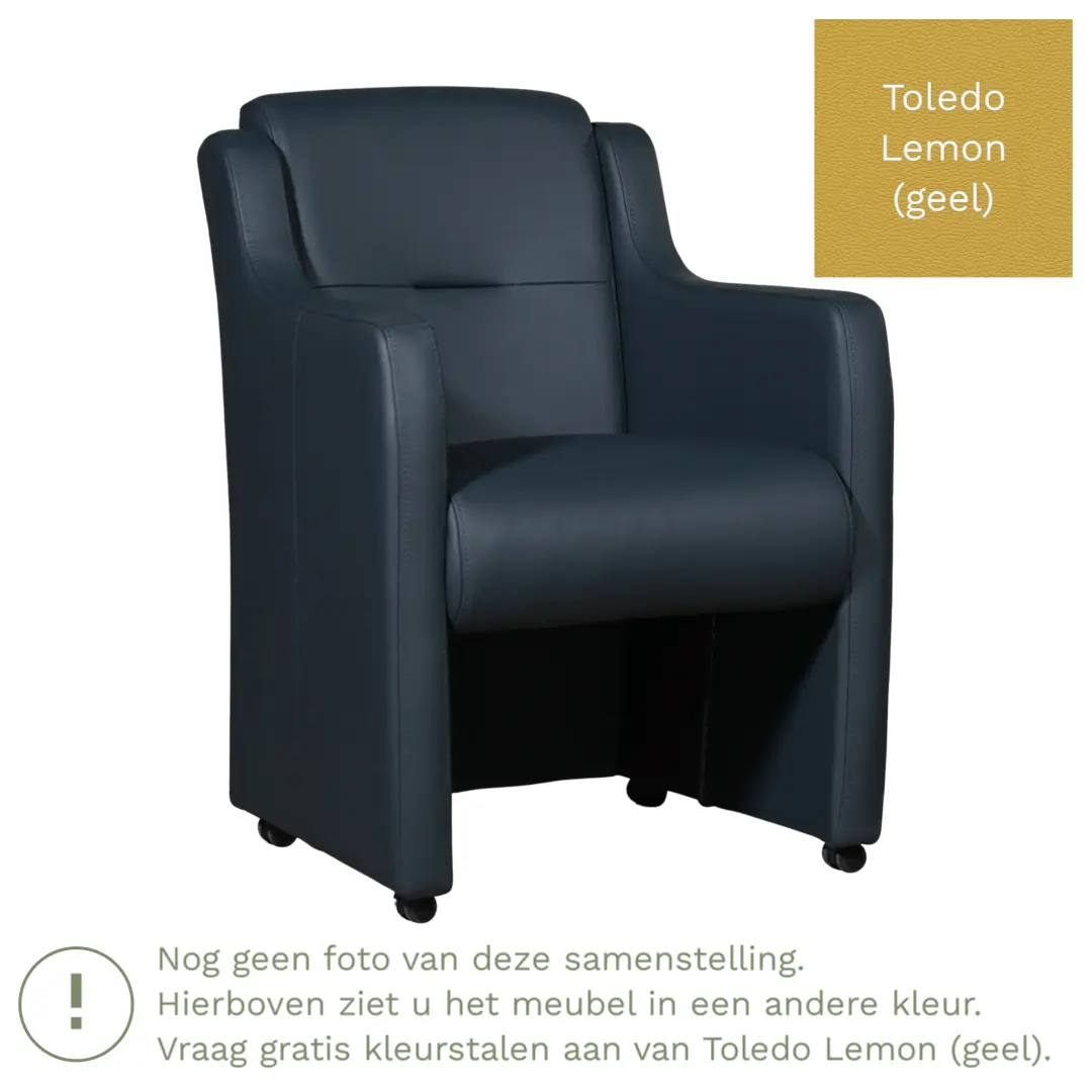 afbeelding van Leren eetkamerstoel Mass - Toledo Lemon (geel) - Met handgreep RVS