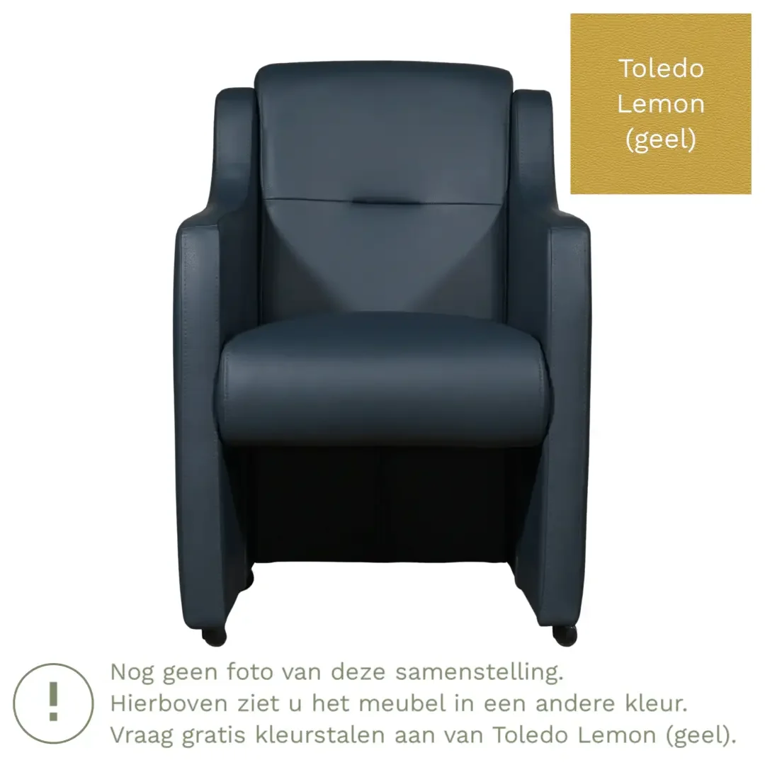 afbeelding van Leren eetkamerstoel Mass - Toledo Lemon (geel) - Met handgreep zwart