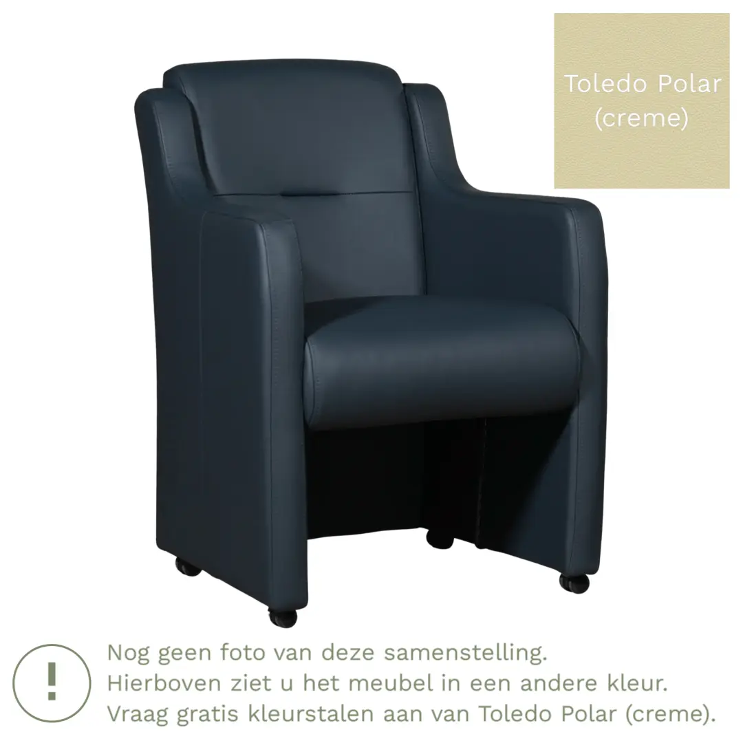 afbeelding van Leren eetkamerstoel Mass - Toledo Polar (crème) - Met handgreep zwart