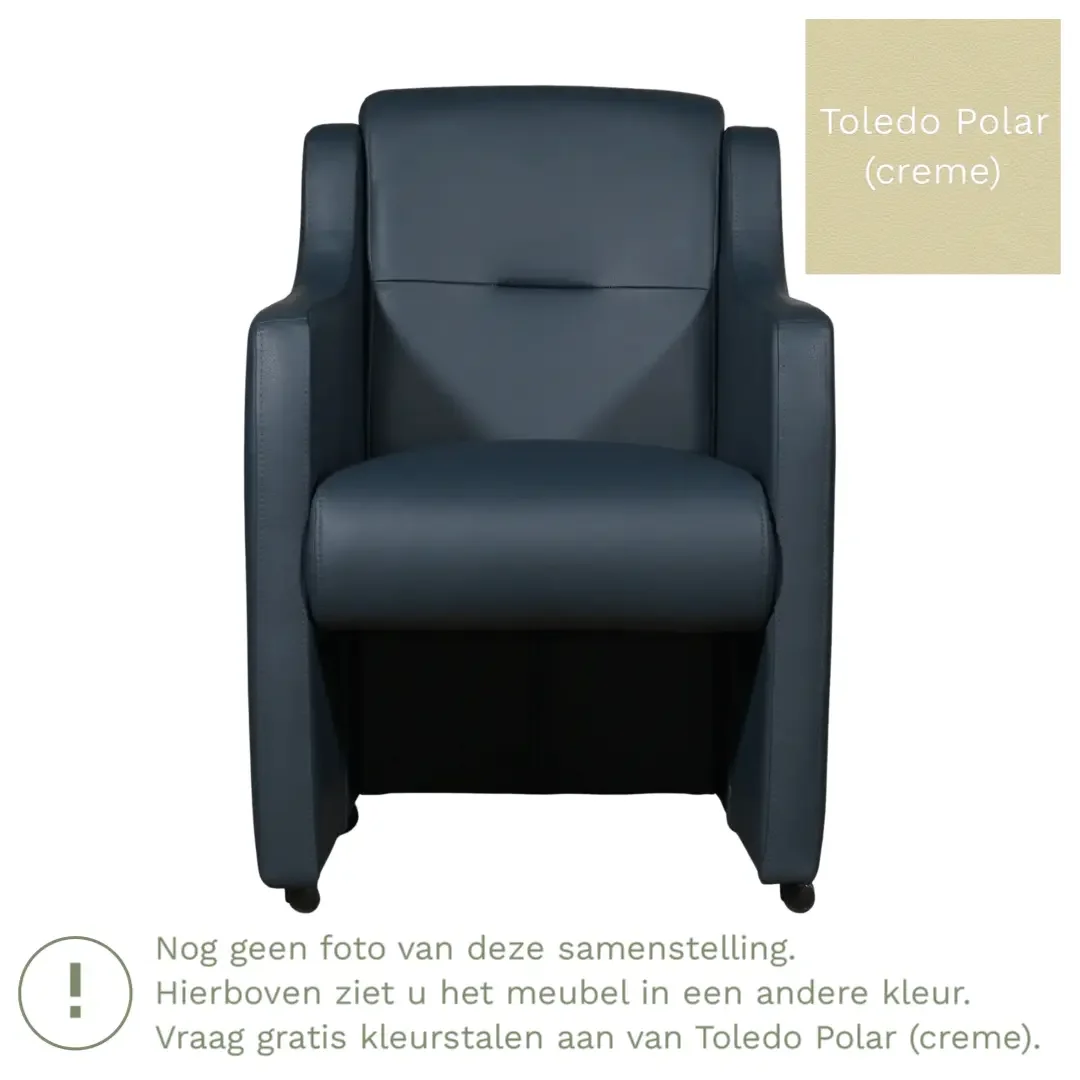 afbeelding van Leren eetkamerstoel Mass - Toledo Polar (crème) - Met handgreep zwart