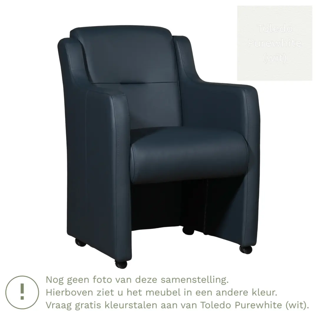 afbeelding van Leren eetkamerstoel Mass - Toledo Purewhite (wit) - Met handgreep zwart