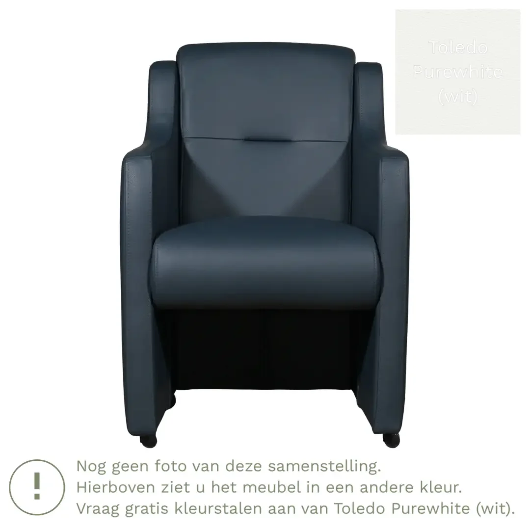 afbeelding van Leren eetkamerstoel Mass - Toledo Purewhite (wit) - Met handgreep zwart