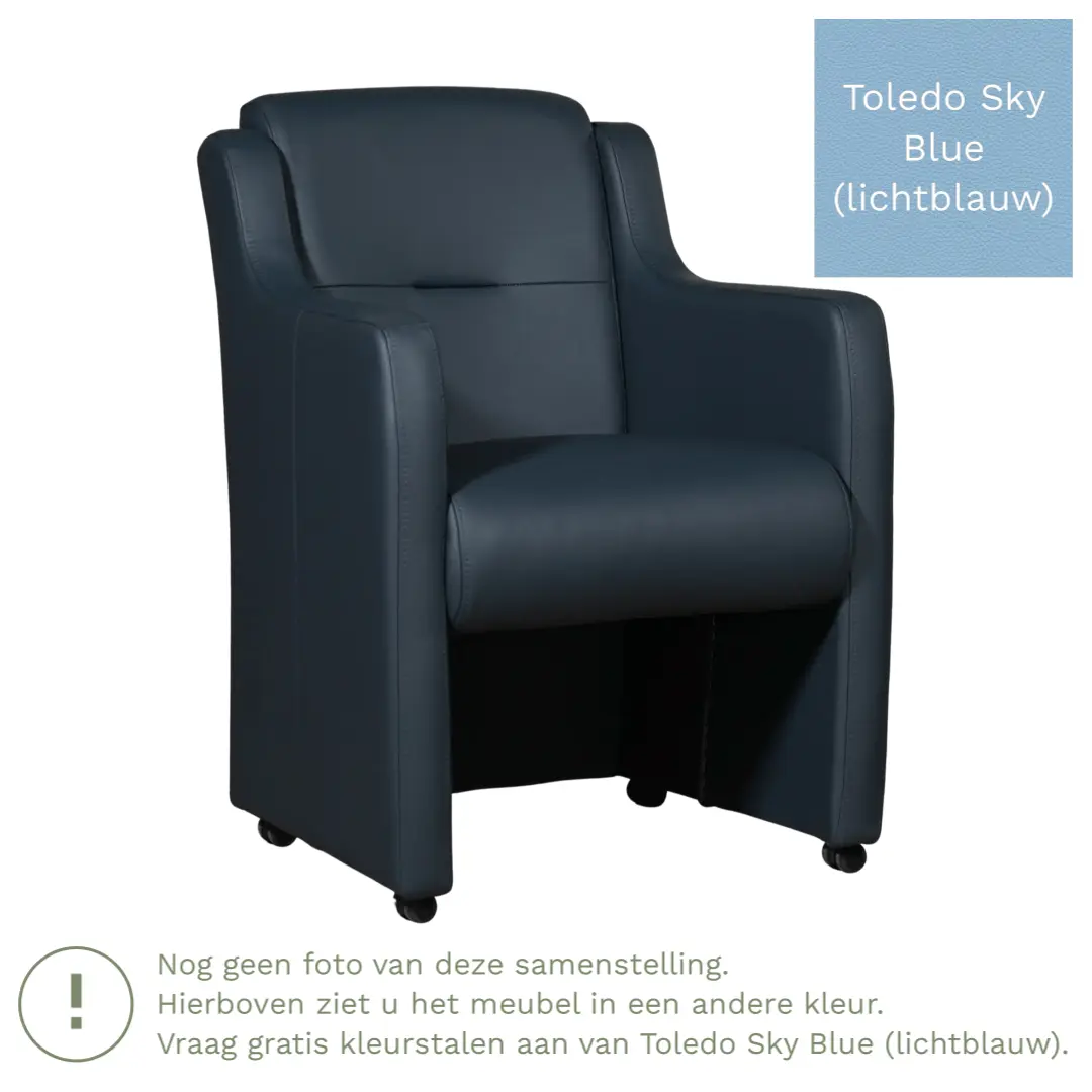 afbeelding van Leren eetkamerstoel Mass - Toledo Sky Blue (lichtblauw) - Met handgreep zwart