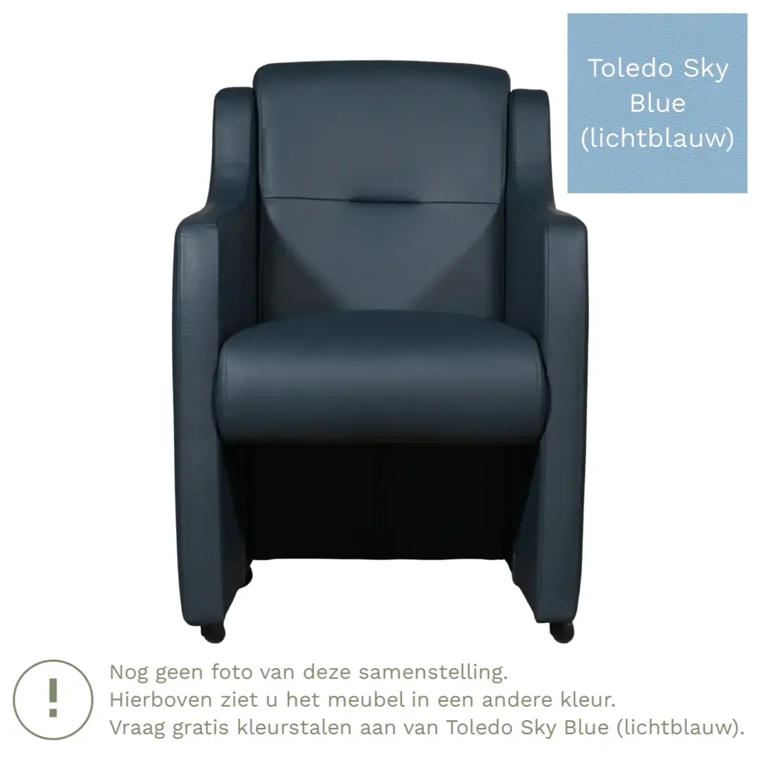 afbeelding van Leren eetkamerstoel Mass - Toledo Sky Blue (lichtblauw) - Met handgreep zwart