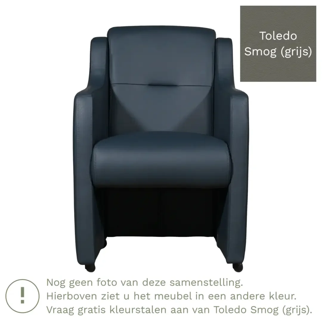 afbeelding van Leren eetkamerstoel Mass - Toledo Smog (grijs) - Met handgreep zwart