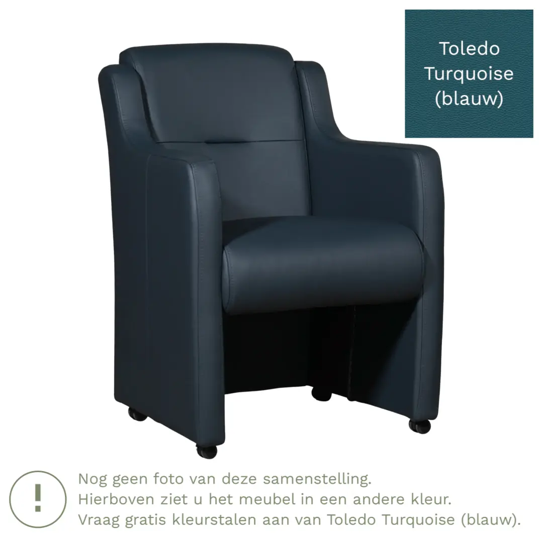afbeelding van Leren eetkamerstoel Mass - Toledo Turquoise (blauw) - Met handgreep zwart