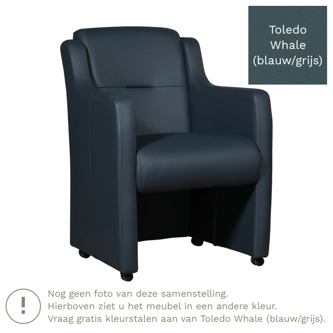 afbeelding van Leren eetkamerstoel Mass - Toledo Whale (blauw/grijs) - Met handgreep zwart