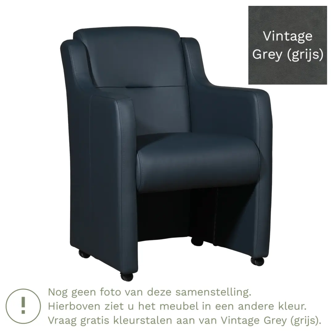afbeelding van Leren eetkamerstoel Mass - Vintage Grey (grijs) - Met handgreep zwart