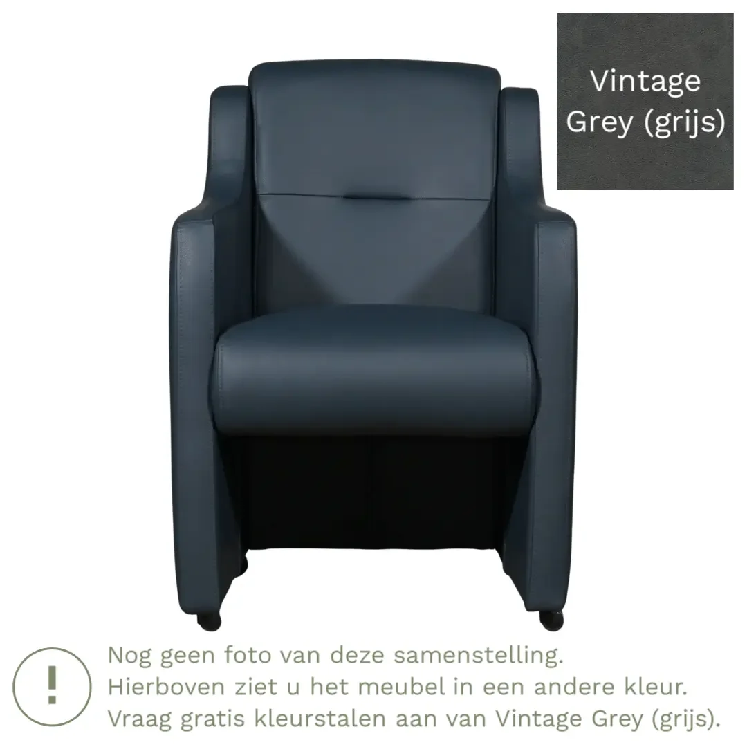 afbeelding van Leren eetkamerstoel Mass - Vintage Grey (grijs) - Met handgreep zwart