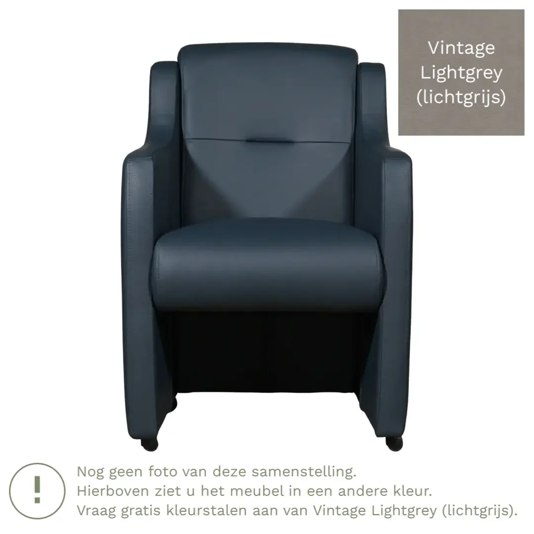 afbeelding van Leren eetkamerstoel Mass - Vintage Lightgrey (lichtgrijs) - Met handgreep zwart