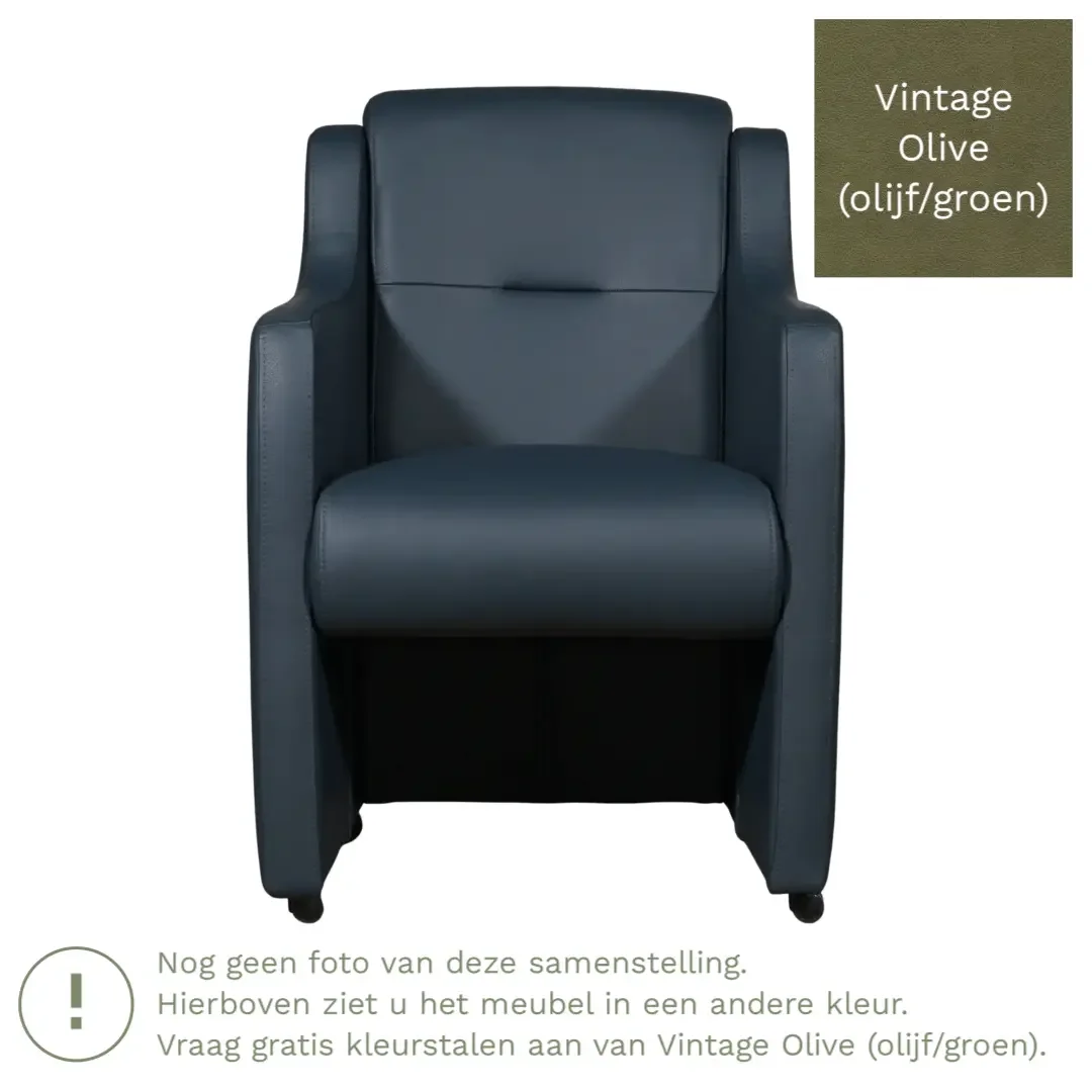 afbeelding van Leren eetkamerstoel Mass - Vintage Olive (olijf/groen) - Met handgreep zwart