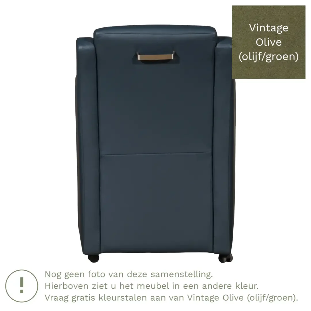 afbeelding van Leren eetkamerstoel Mass - Vintage Olive (olijf/groen) - Met handgreep zwart