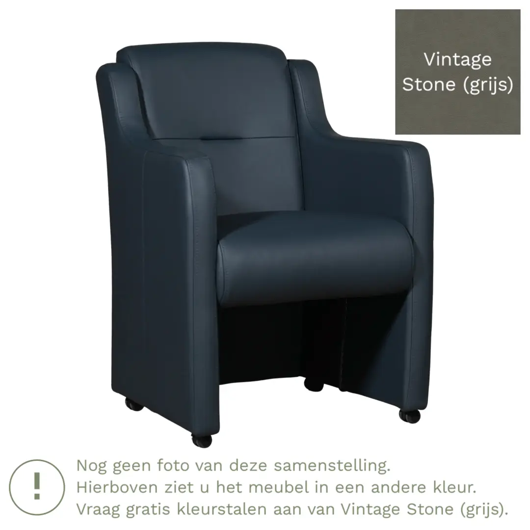 afbeelding van Leren eetkamerstoel Mass - Vintage Stone (grijs) - Met handgreep zwart