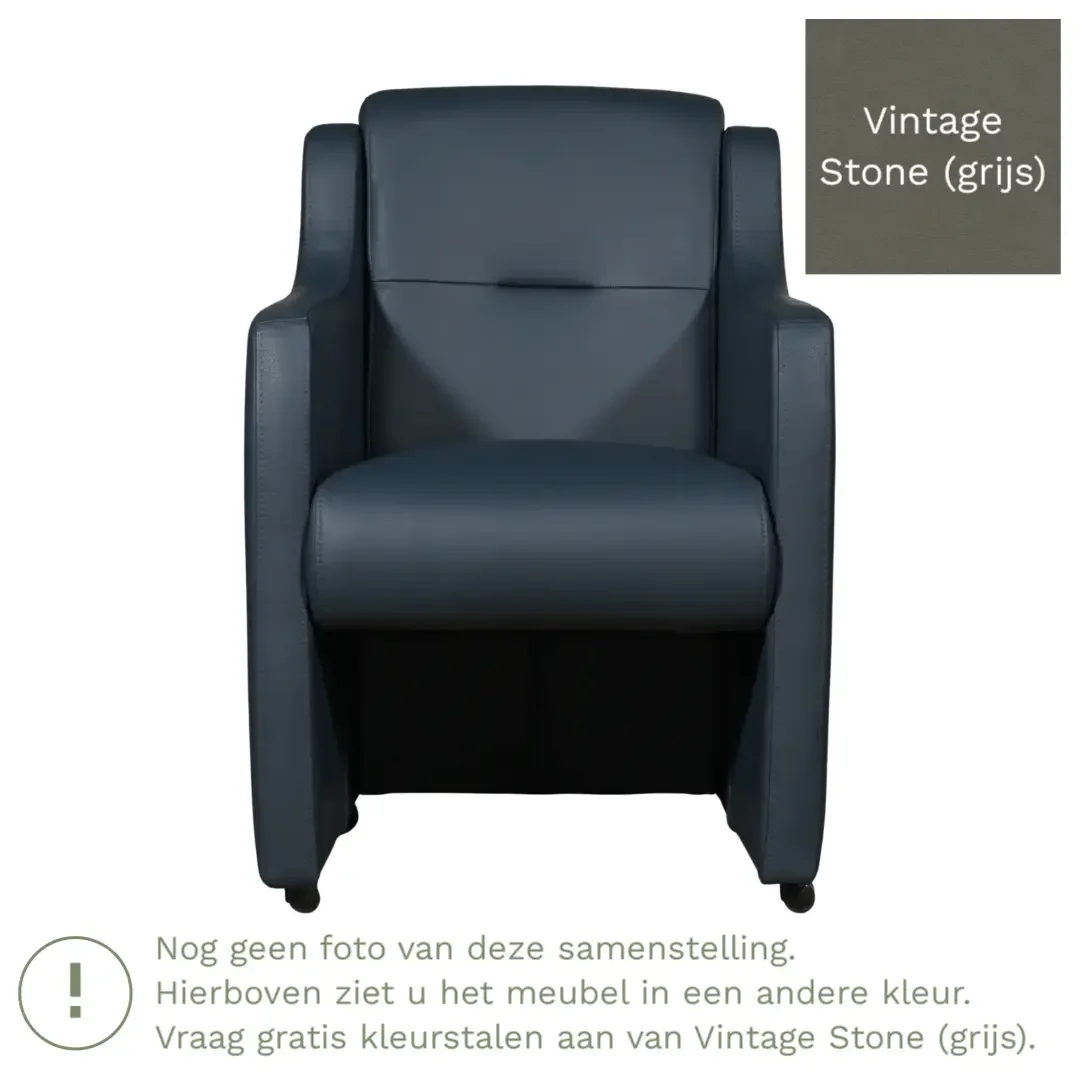 afbeelding van Leren eetkamerstoel Mass - Vintage Stone (grijs) - Met handgreep zwart
