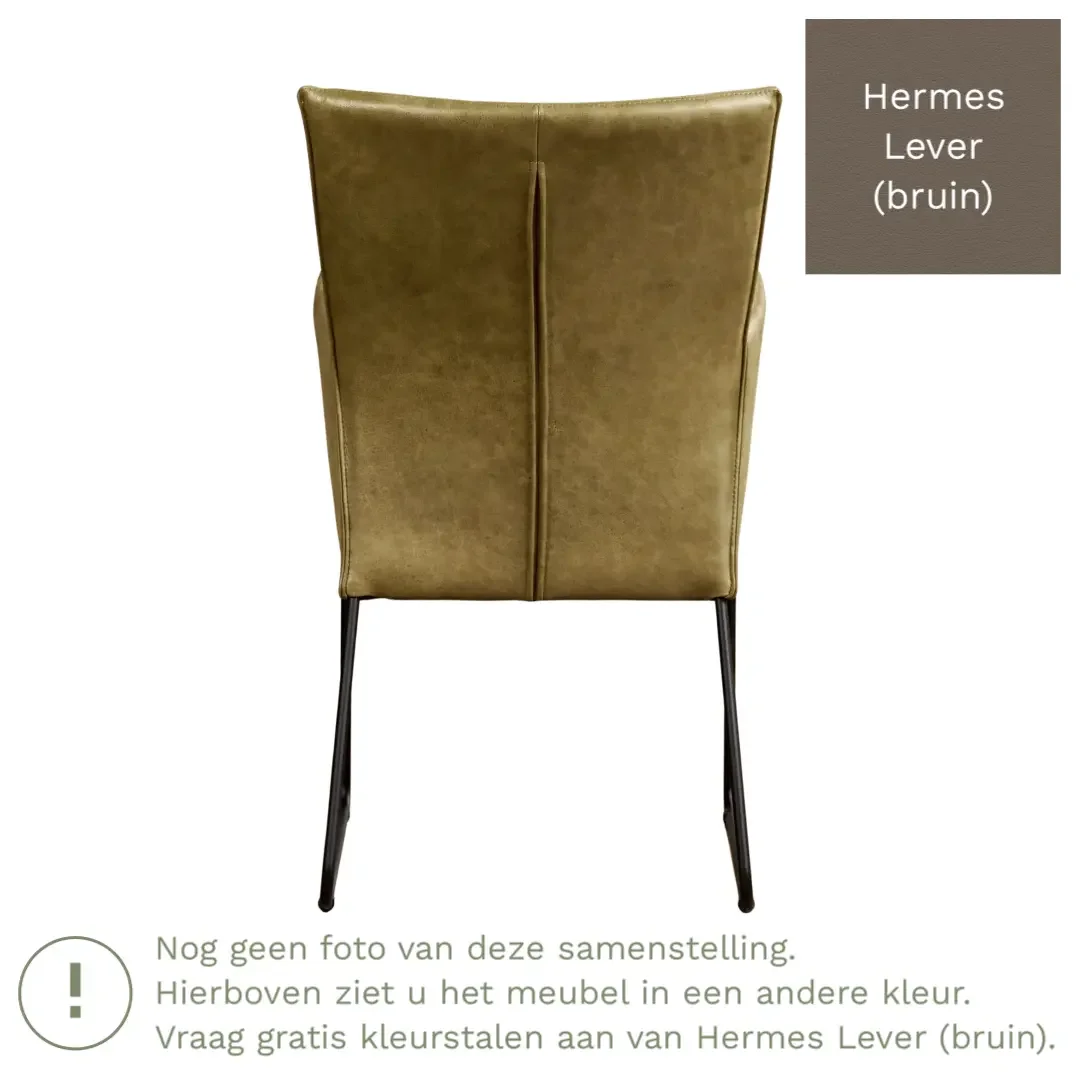 afbeelding van Leren eetkamerstoel Mate met armleuning - Hermes Lever (bruin) - U-poot staal rond zwart