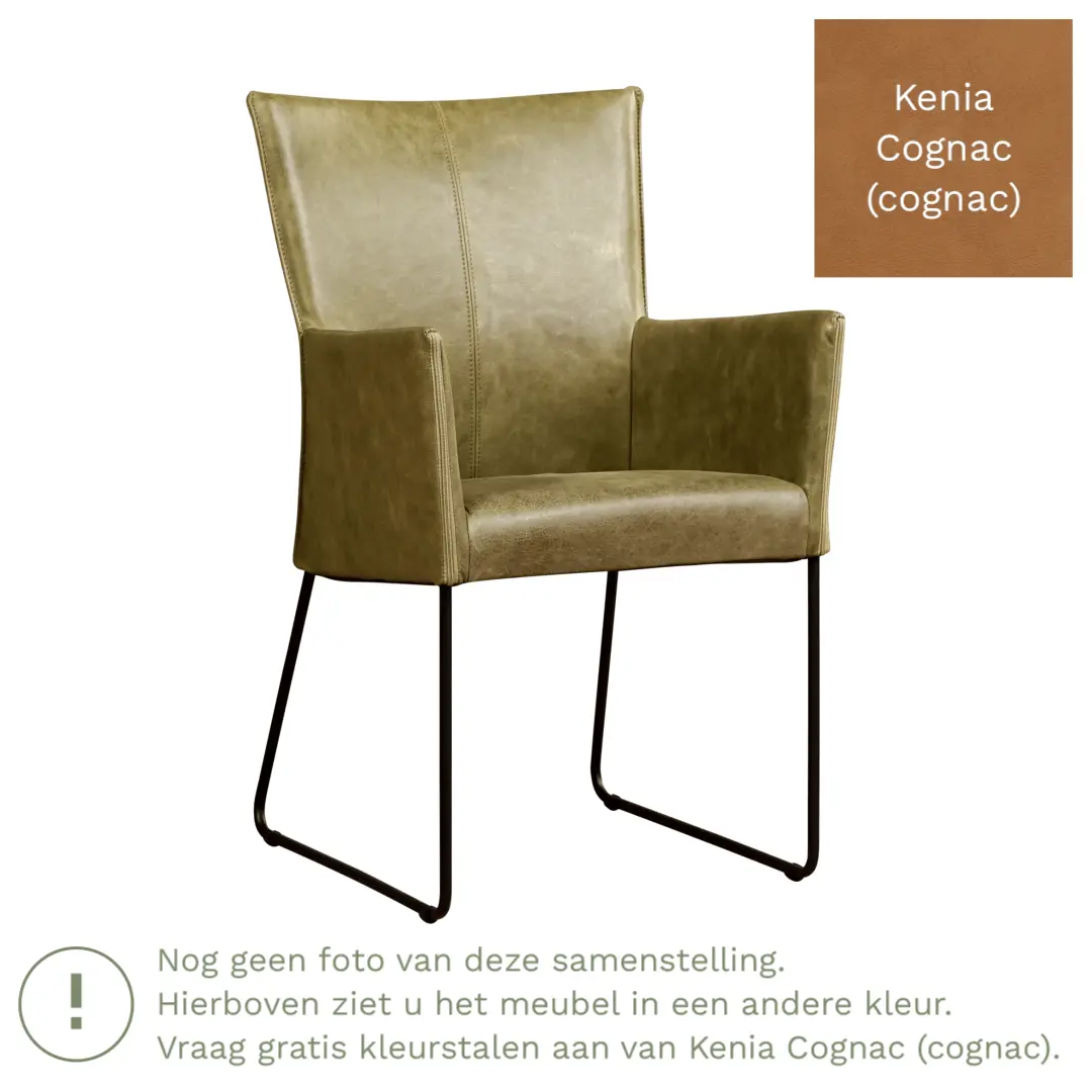 afbeelding van Leren eetkamerstoel Mate met armleuning - Kenia Cognac (cognac) - U-poot staal rond zwart