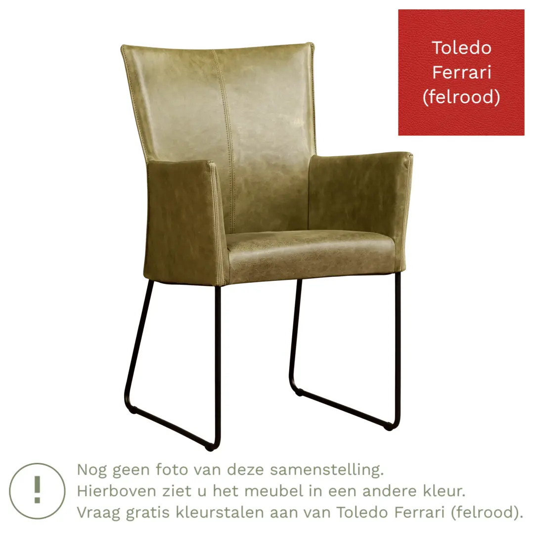 afbeelding van Leren eetkamerstoel Mate met armleuning - Toledo Ferrari (felrood) - U-poot staal rond zwart