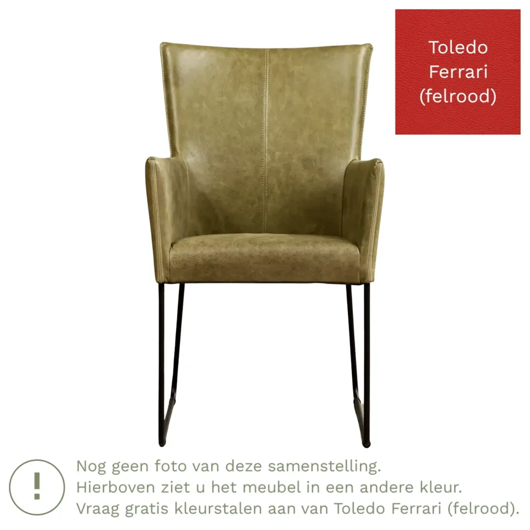 afbeelding van Leren eetkamerstoel Mate met armleuning - Toledo Ferrari (felrood) - U-poot staal rond zwart