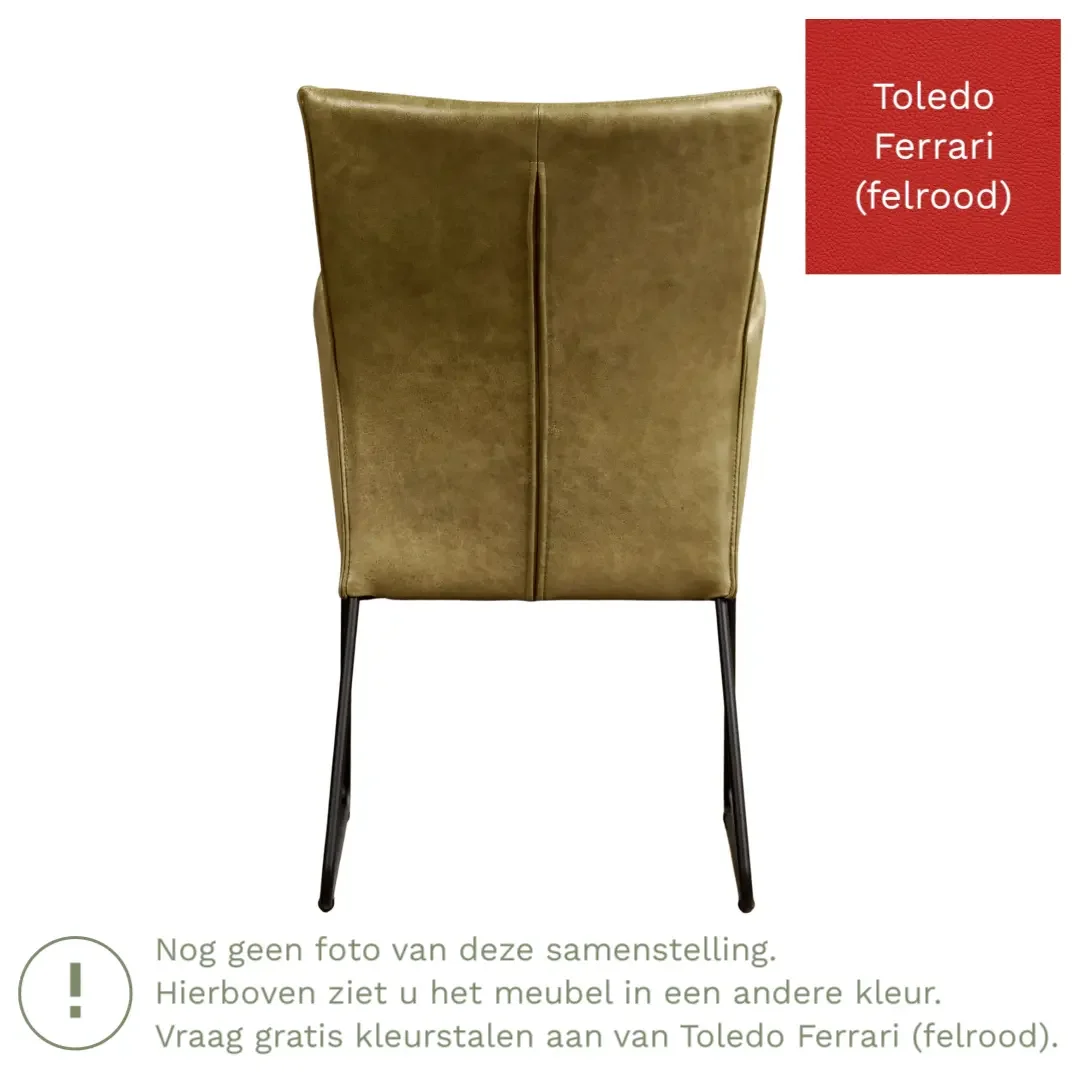 afbeelding van Leren eetkamerstoel Mate met armleuning - Toledo Ferrari (felrood) - U-poot staal rond zwart