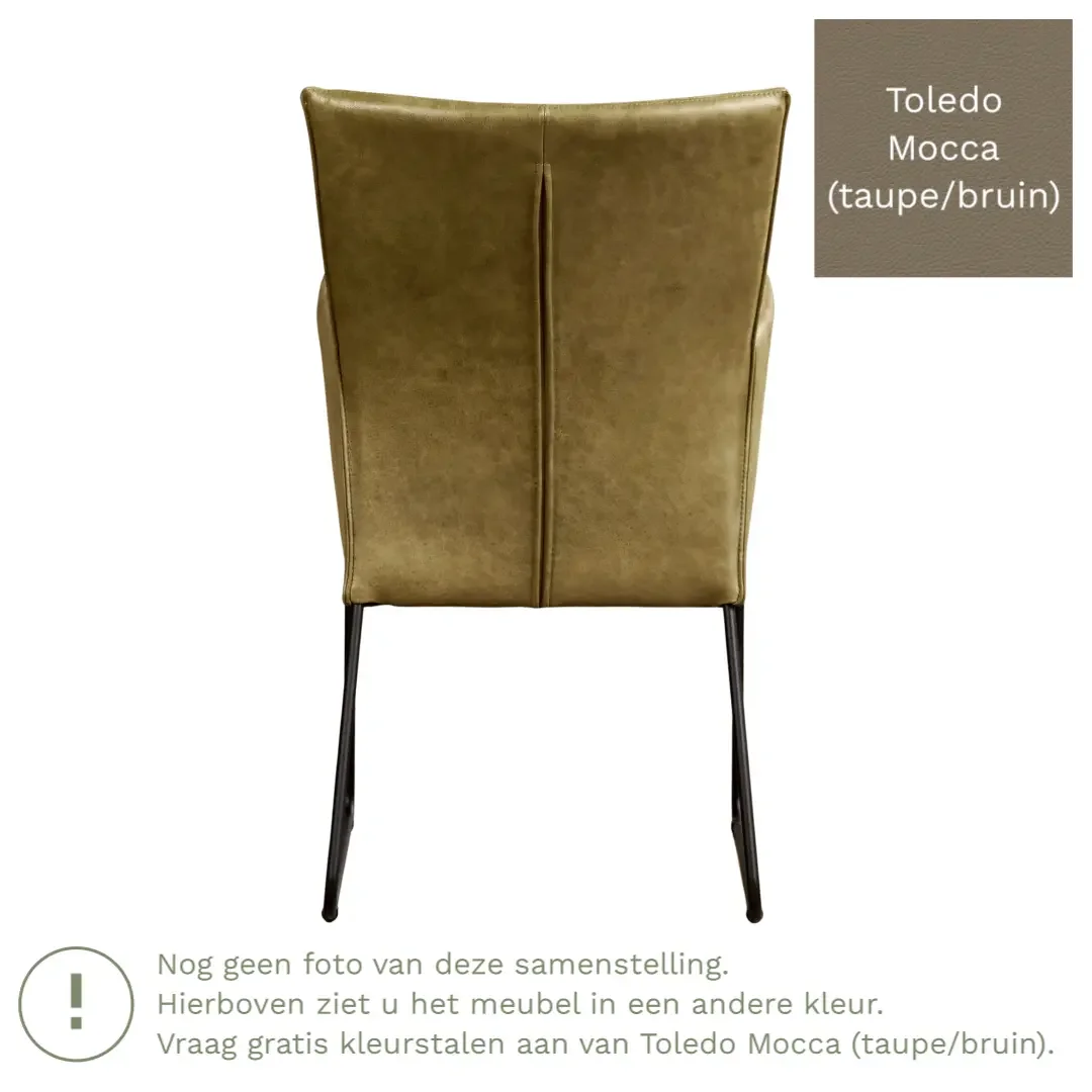 afbeelding van Leren eetkamerstoel Mate met armleuning - Toledo Mocca (taupe/bruin) - U-poot staal rond zwart