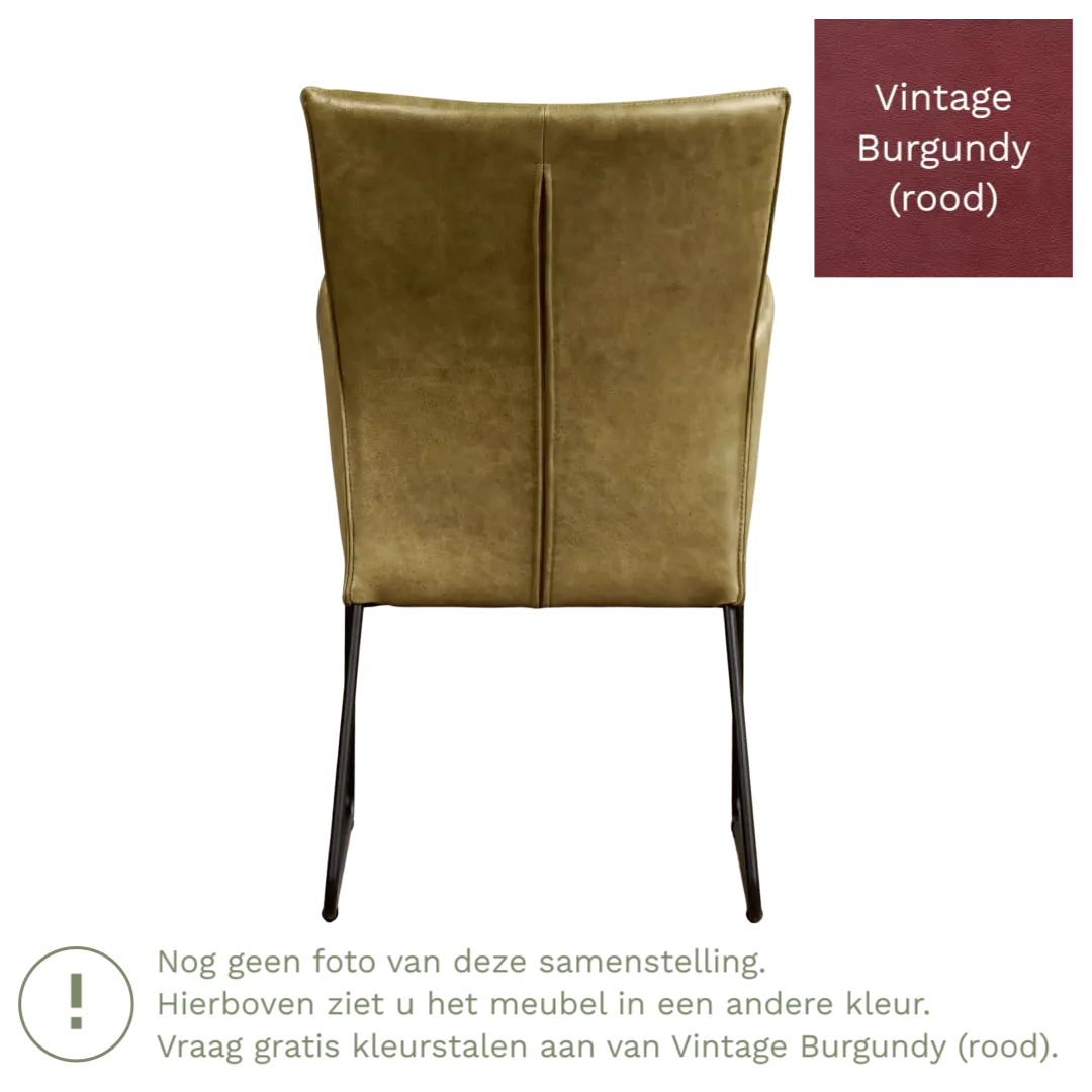 afbeelding van Leren eetkamerstoel Mate met armleuning - Vintage Burgundy (rood) - U-poot staal rond zwart