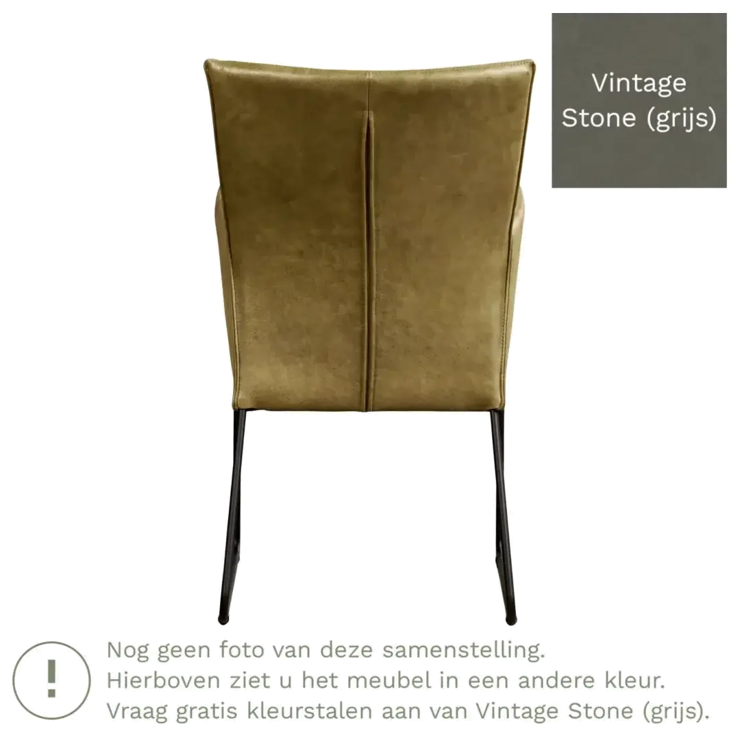 afbeelding van Leren eetkamerstoel Mate met armleuning - Vintage Stone (grijs) - U-poot staal rond zwart