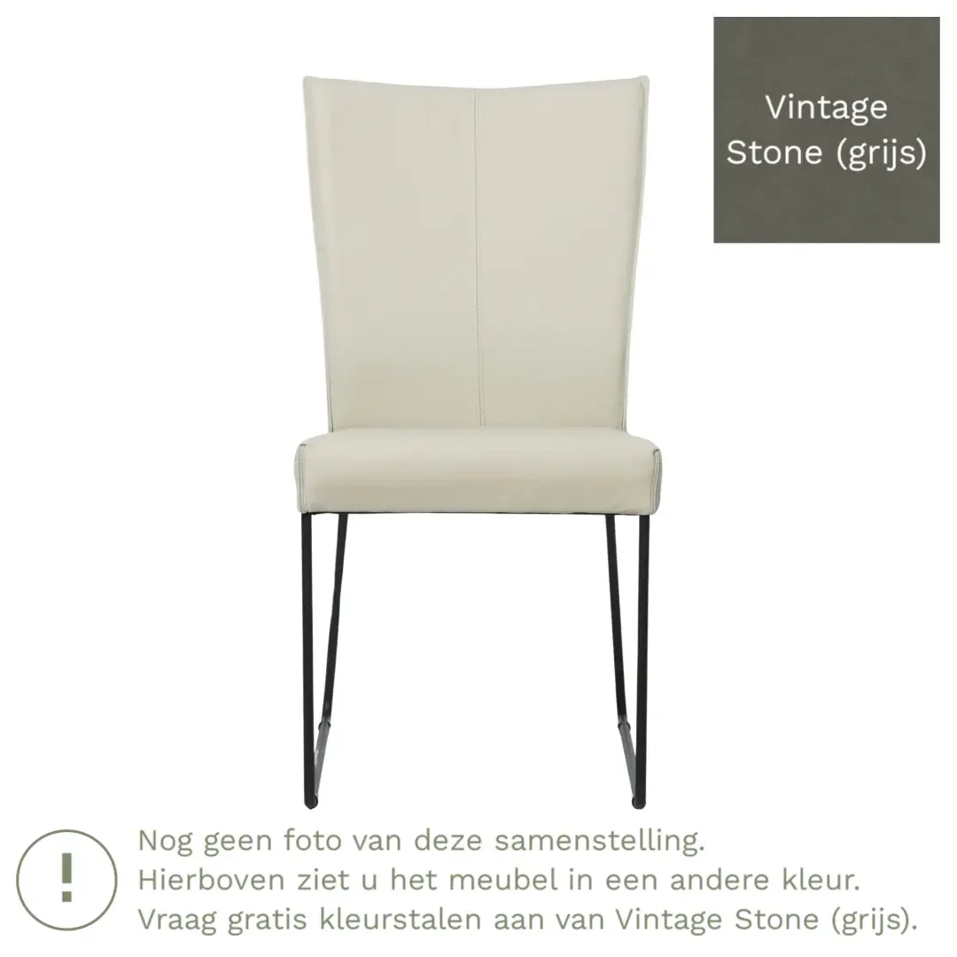 afbeelding van Leren eetkamerstoel Mate - Vintage Stone (grijs) - U-poot staal rond zwart