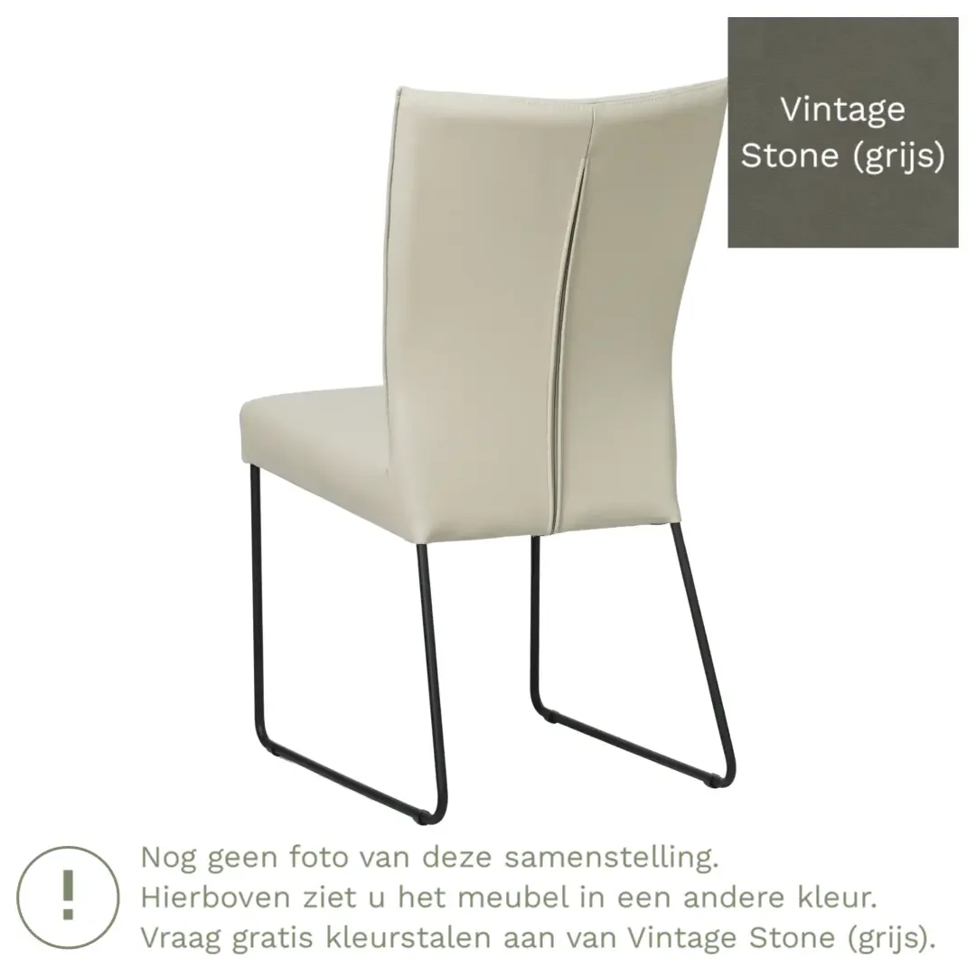 afbeelding van Leren eetkamerstoel Mate - Vintage Stone (grijs) - U-poot staal rond zwart